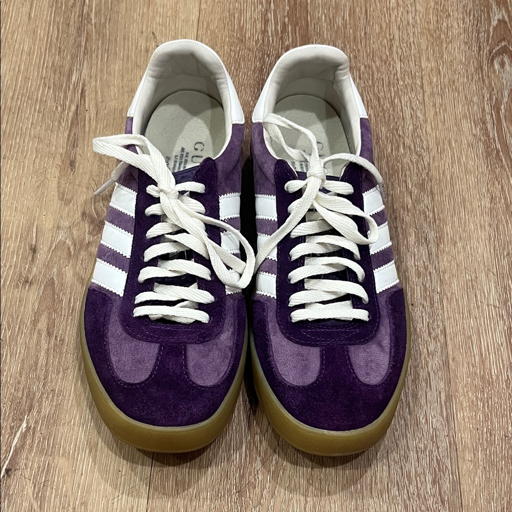 Gucci/Adidas Gazelle Purple and White Sneakers